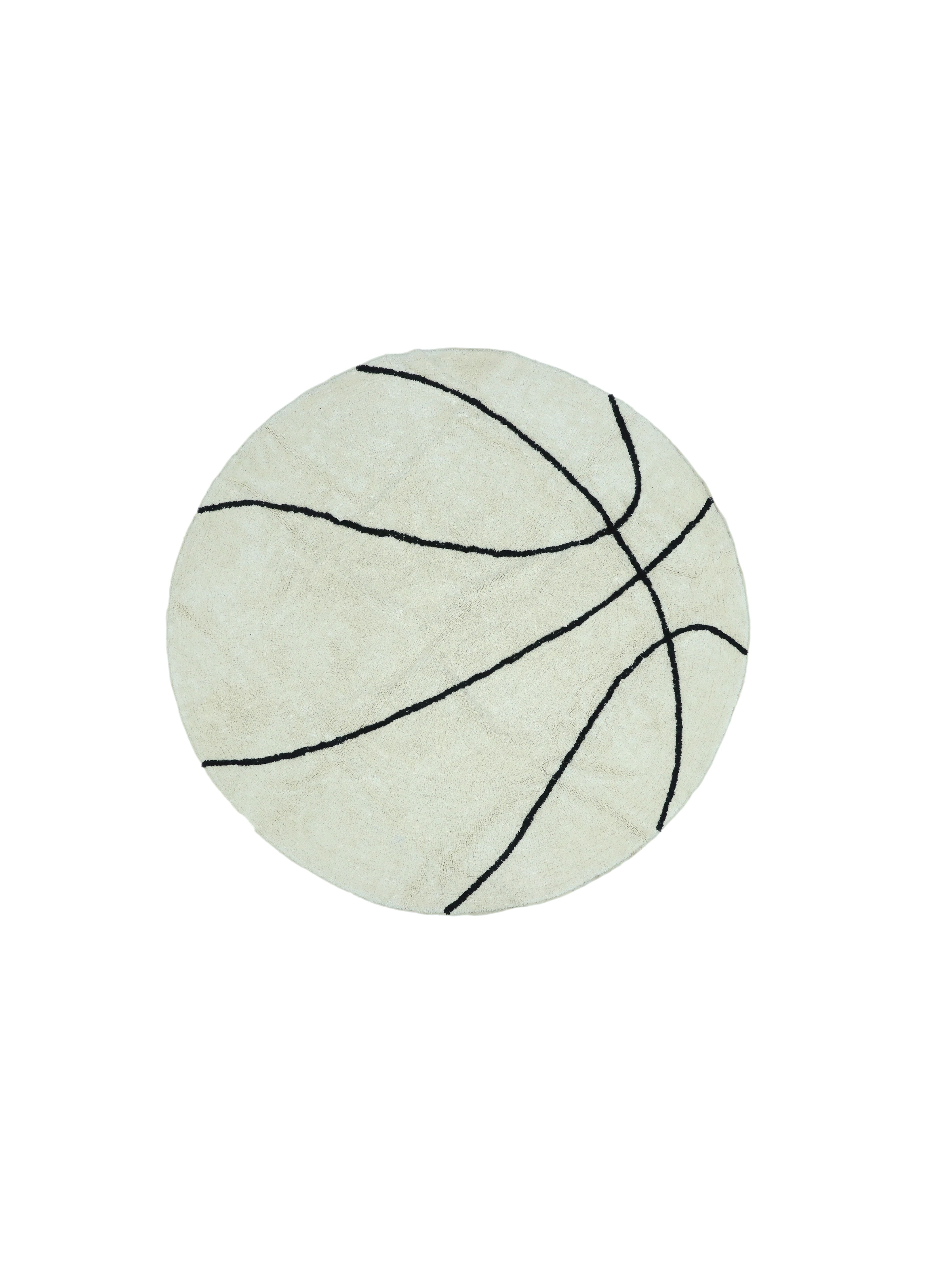 Round rug with basketball design on a white background