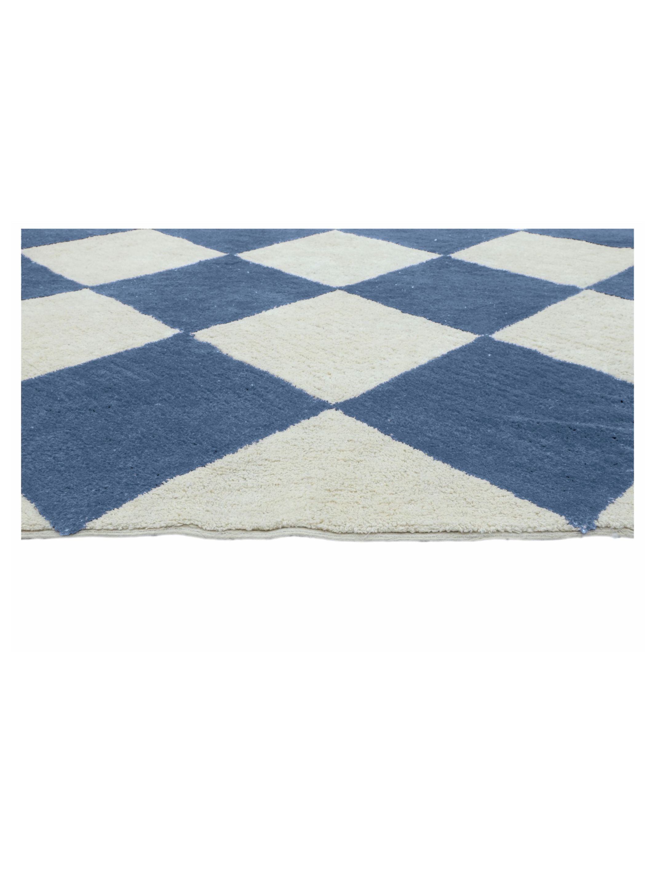 Blue and white checkered rug on a white background