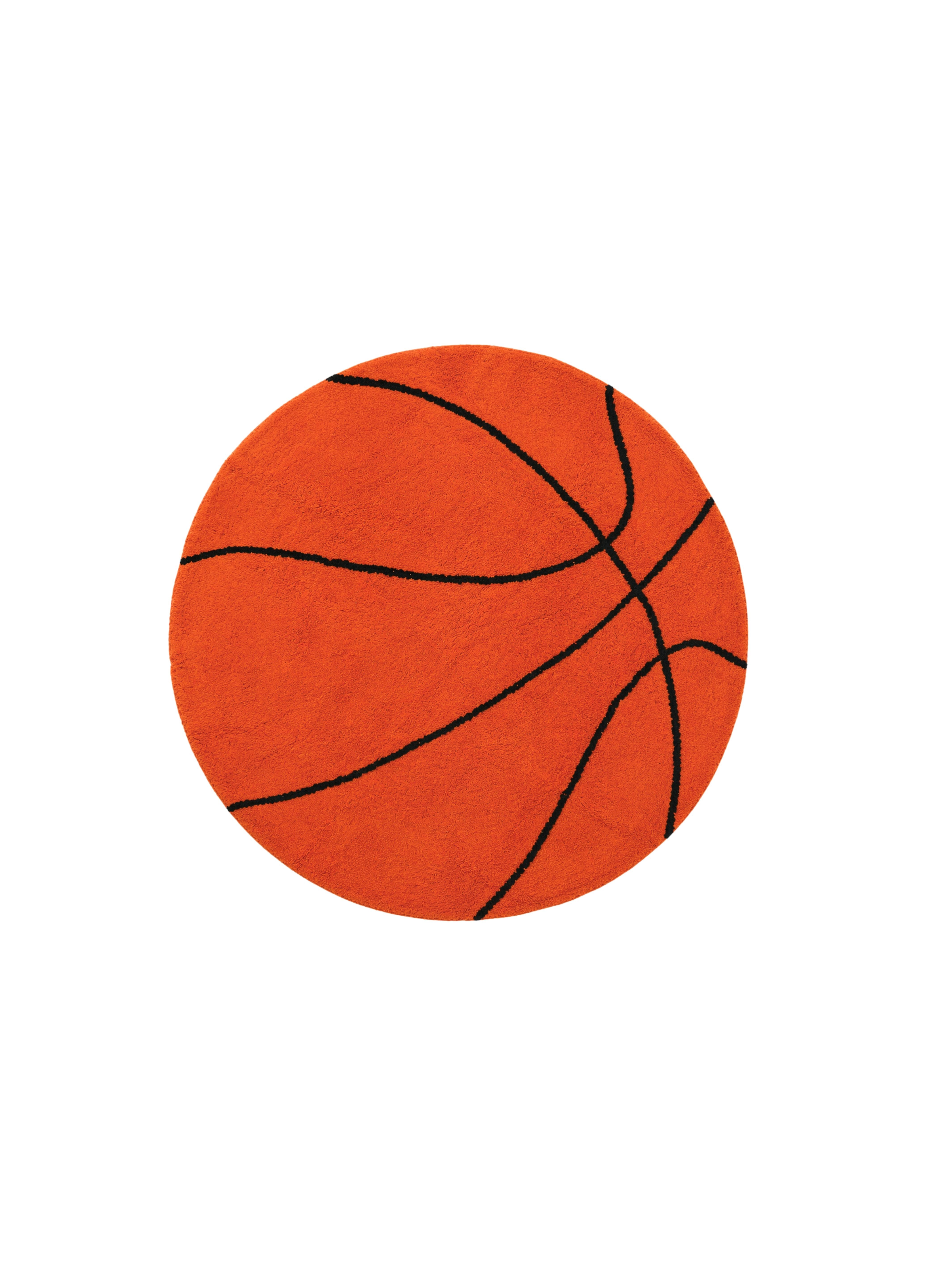 Orange basketball washable kids rug in boys bedroom