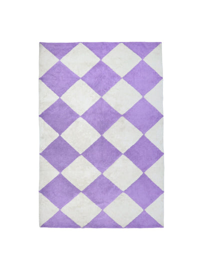 Natural rug with lavender purple checker details