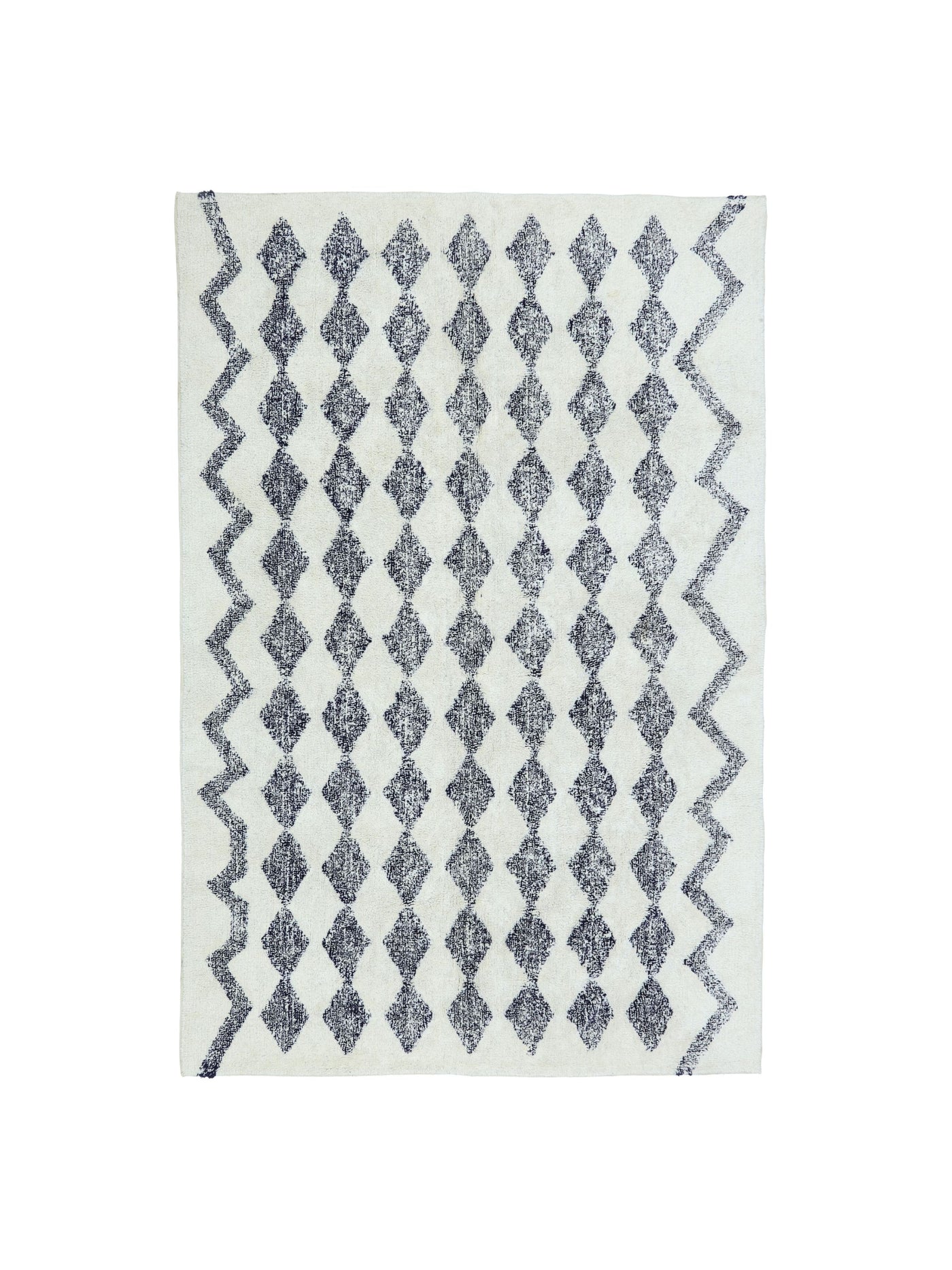 Natural rug with dark blue diamond details