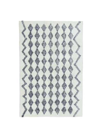 Natural rug with dark blue diamond details