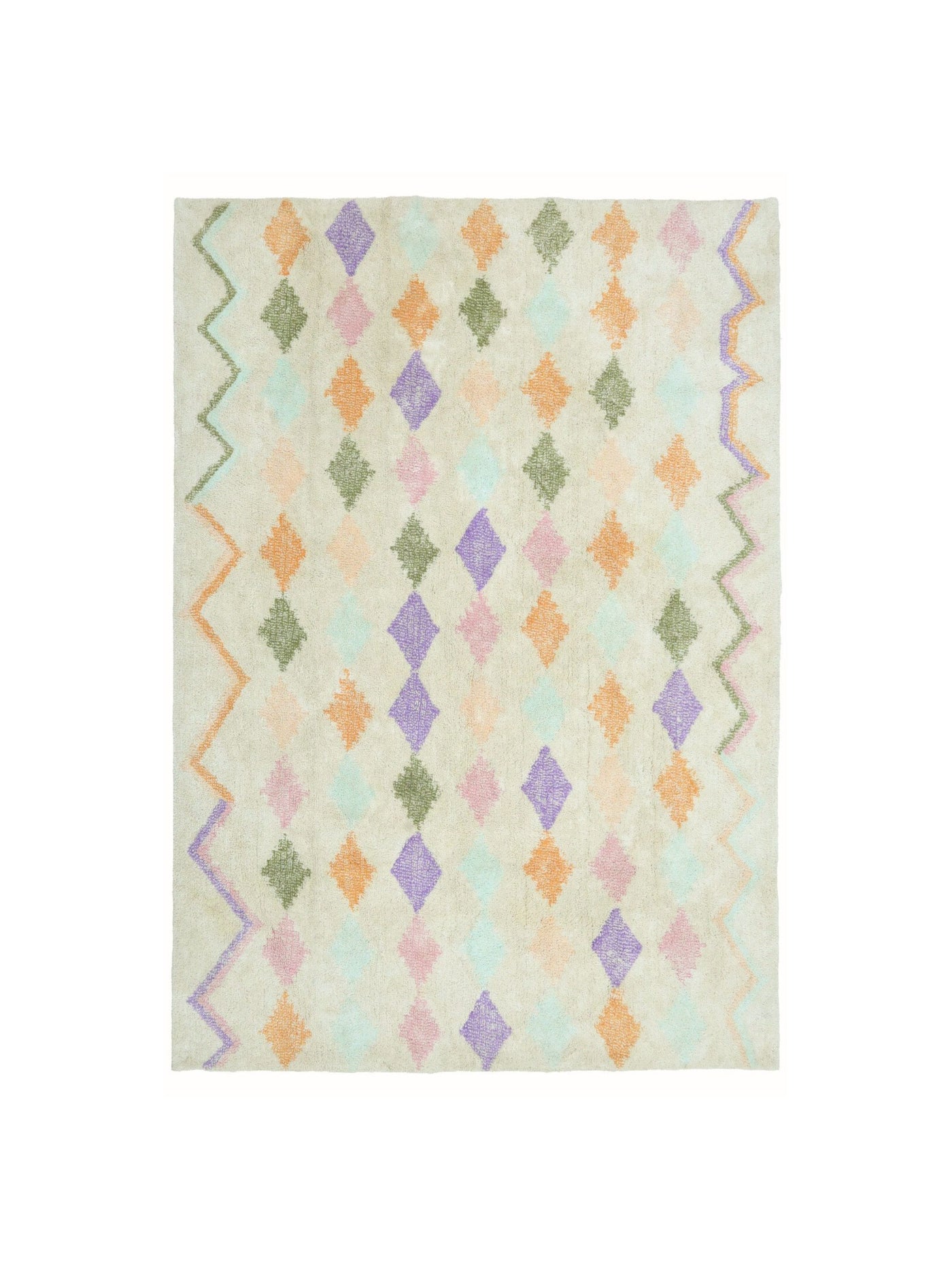 Decorative rug with a geometric pattern on a white background