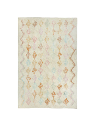 Natural rug with multi coloured diamond details