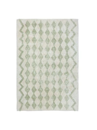 Natural rug with sage green diamond details