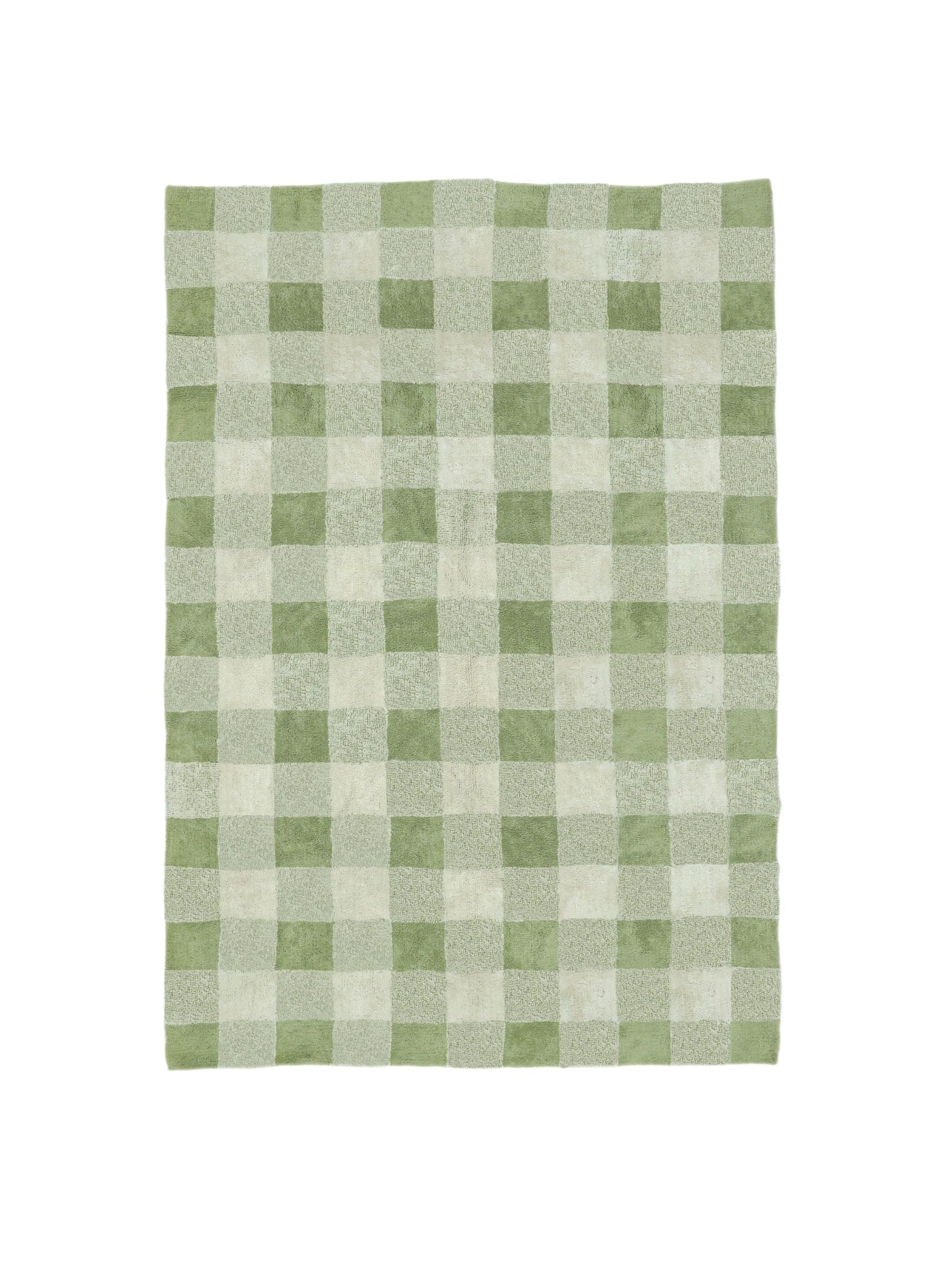 Natural rug with sage green gingham details