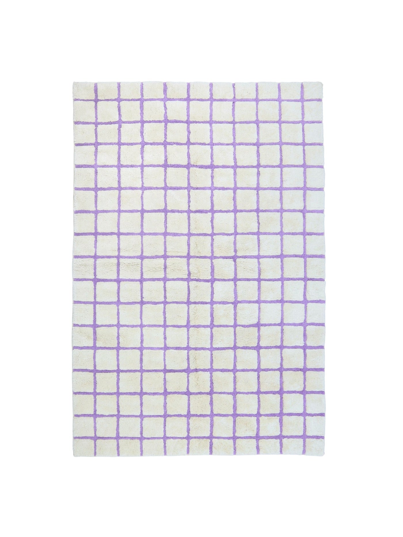 Natural rug with lavender purple grid details