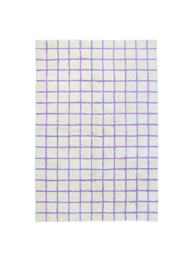 Natural rug with lavender purple grid details