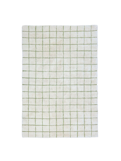 Natural rug with sage green grid details