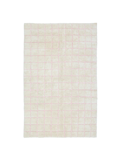 Natural rug with soft pink grid details