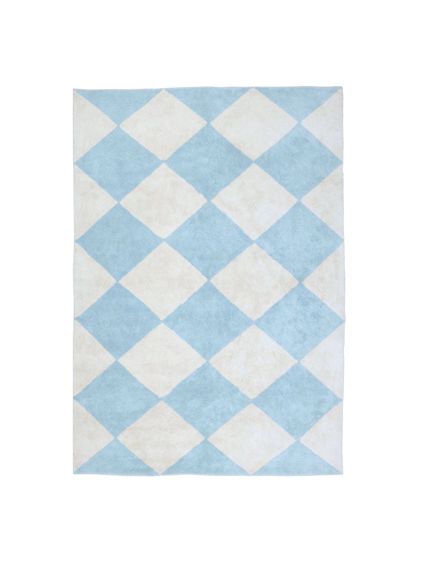 Natural rug with sky blue checker details