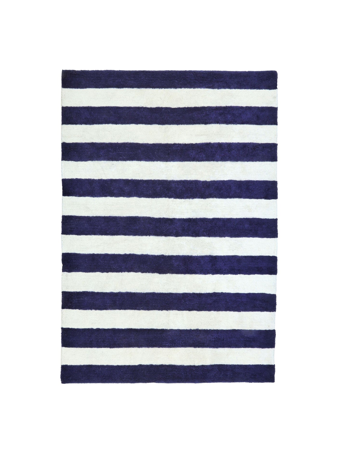 Natural rug with dark blue stripe details