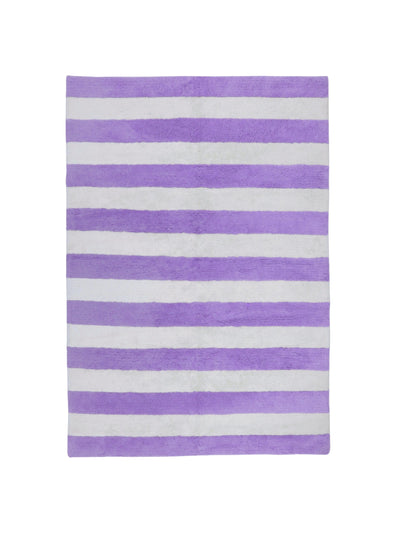 Natural rug with lavender purple stripe details