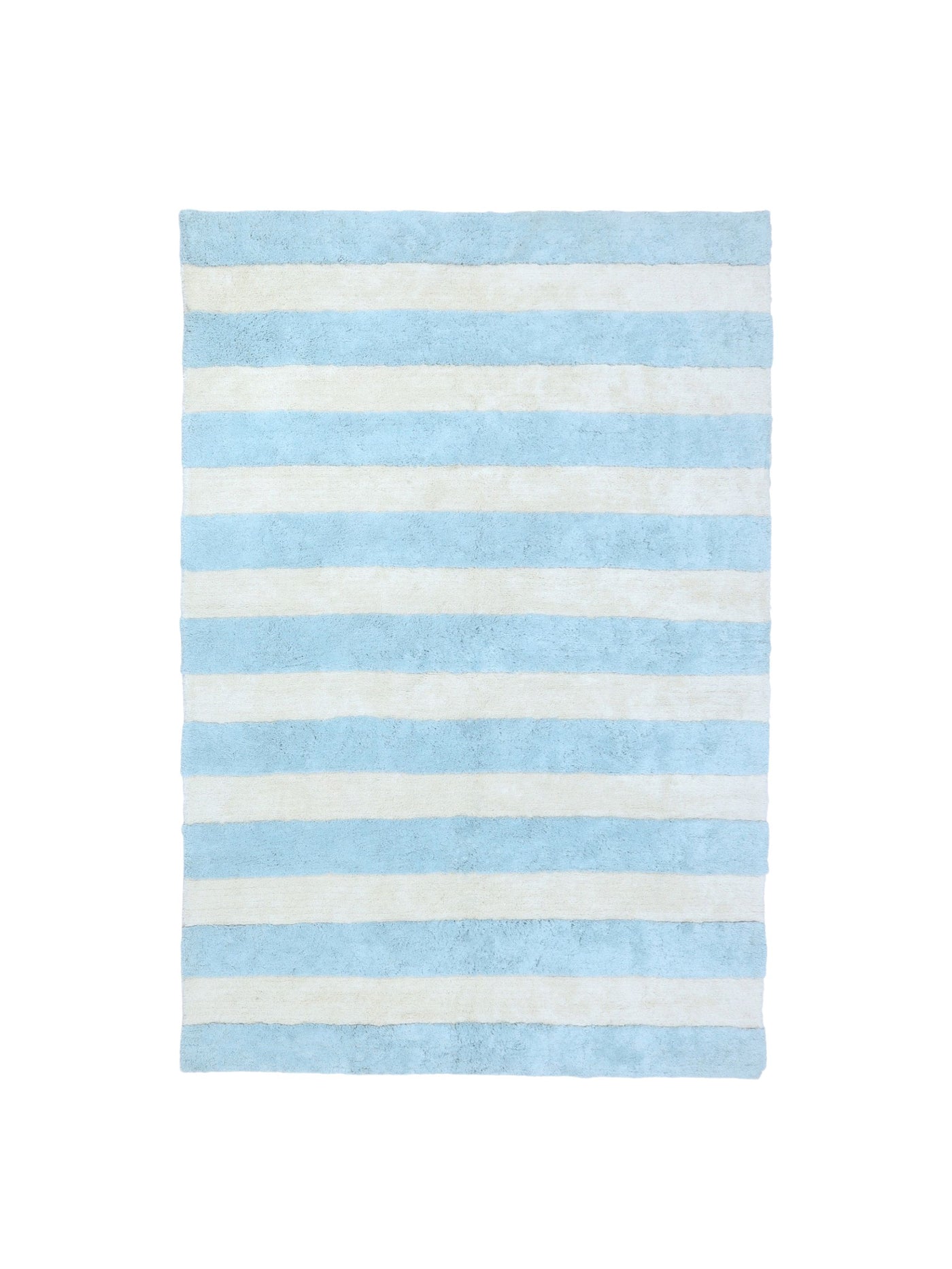 Natural rug with sky blue stripe details